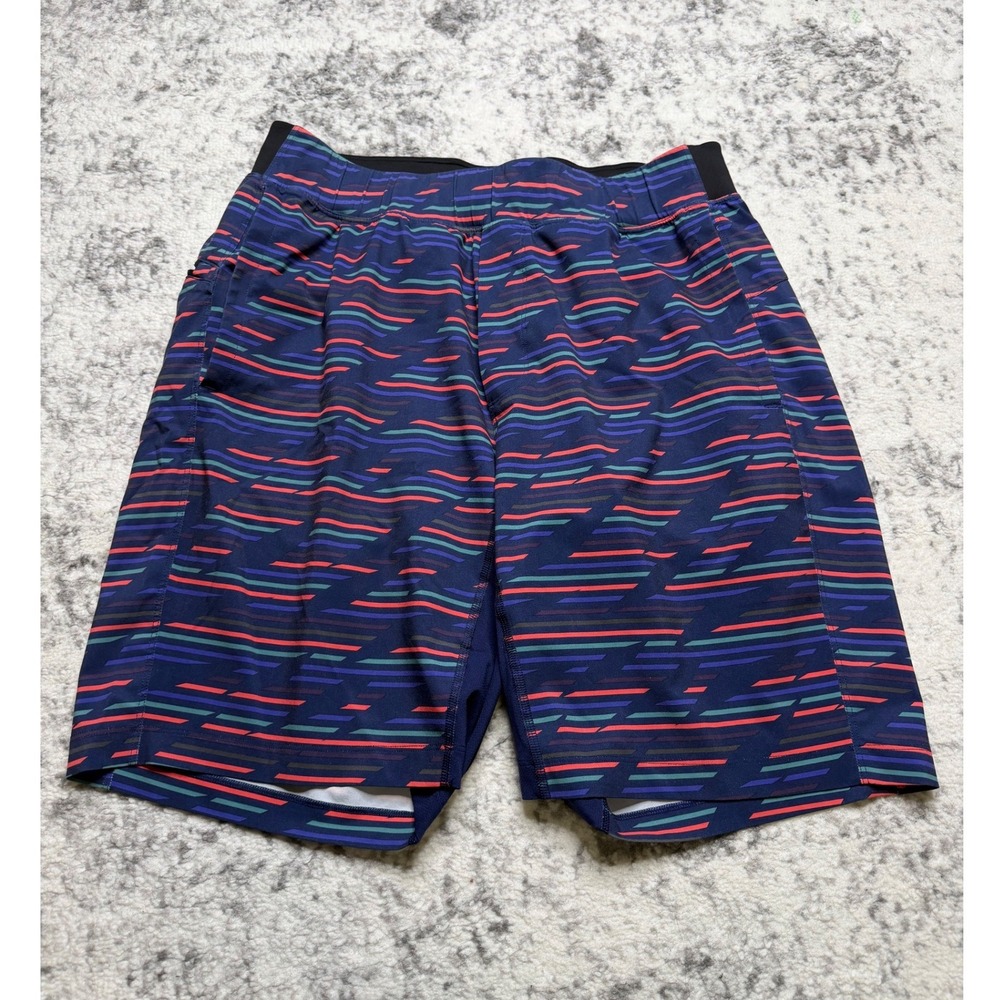 LULULEMON T.H.E. Shorts Lined Shorts Blue Multi Striped Athletic Men's‎ Size L